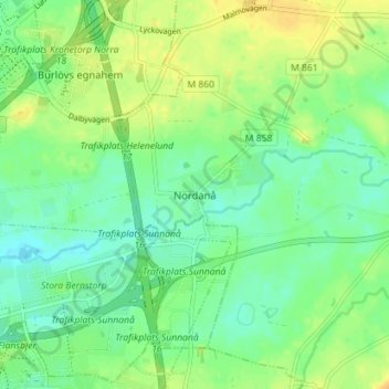 Nordanå topographic map, elevation, terrain