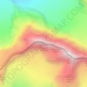 Lyskamm Occidentale topographic map, elevation, terrain