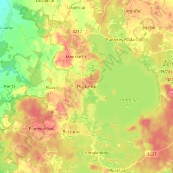 Plateliai topographic map, elevation, terrain