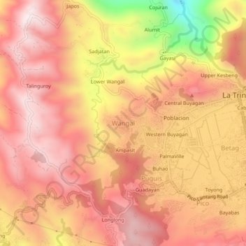 Wangal topographic map, elevation, terrain