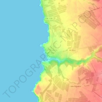 Zambujeira do Mar topographic map, elevation, terrain