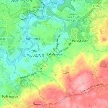Ballylesson topographic map, elevation, terrain