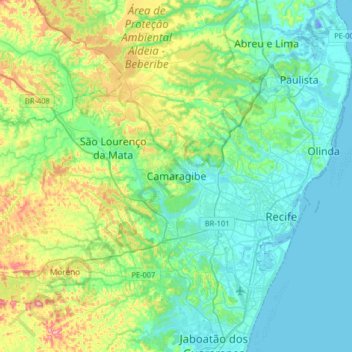 Camaragibe topographic map, elevation, terrain