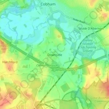 Downside topographic map, elevation, terrain
