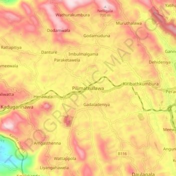 Pilimathalawa topographic map, elevation, terrain