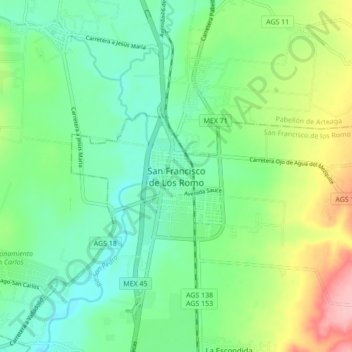 San Francisco de Los Romo topographic map, elevation, terrain