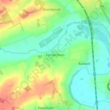 Felmersham topographic map, elevation, terrain