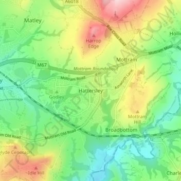 Hattersley topographic map, elevation, terrain