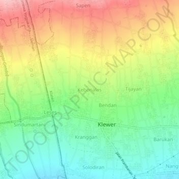 Kebonalas topographic map, elevation, terrain