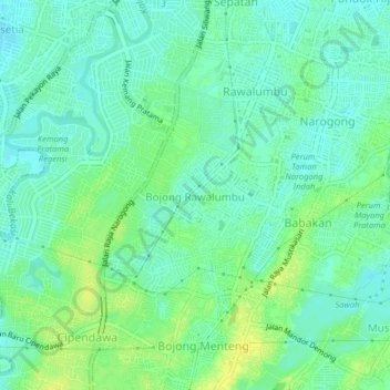 Bojong Rawalumbu topographic map, elevation, terrain