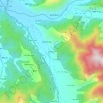sirauli topographic map, elevation, terrain