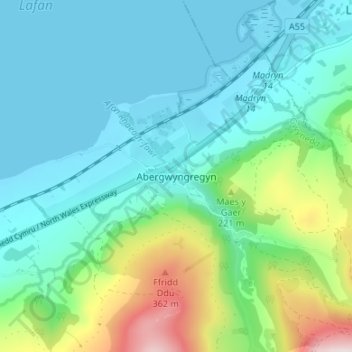 Abergwyngregyn topographic map, elevation, terrain