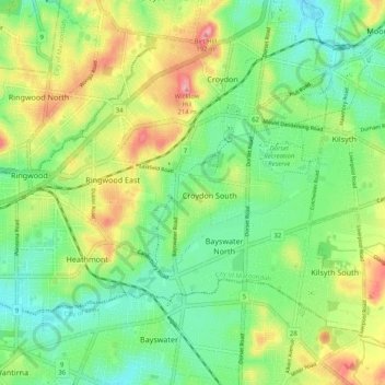 Croydon South topographic map, elevation, terrain