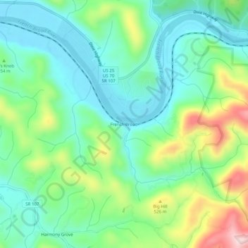 French Broad topographic map, elevation, terrain