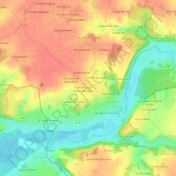 Le Clos Bruneau topographic map, elevation, terrain