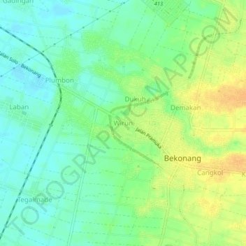 Wirun topographic map, elevation, terrain