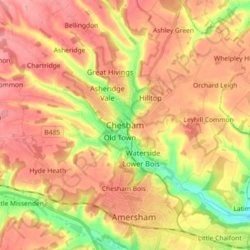Chesham topographic map, elevation, terrain