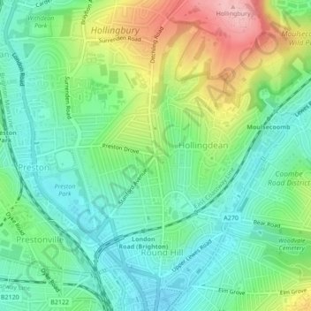 Fiveways topographic map, elevation, terrain