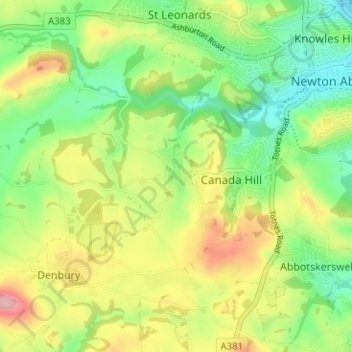 East Ogwell topographic map, elevation, terrain