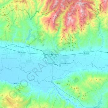 Aydin topographic map, elevation, terrain