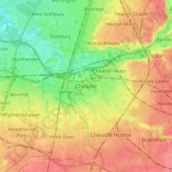 Cheadle topographic map, elevation, terrain