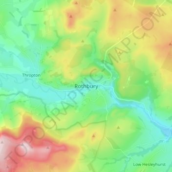 Rothbury topographic map, elevation, terrain