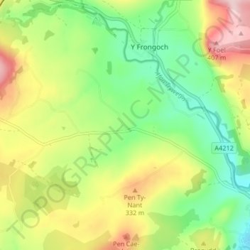 Rhyd-uchaf topographic map, elevation, terrain