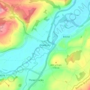 Glasbury topographic map, elevation, terrain