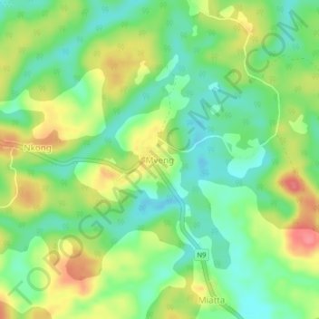 Mveng topographic map, elevation, terrain