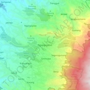 Ngargoyoso topographic map, elevation, terrain