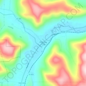 Middlebury Center topographic map, elevation, terrain