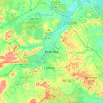 Poza Rica topographic map, elevation, terrain
