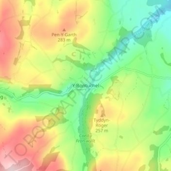 Y Bontuchel topographic map, elevation, terrain