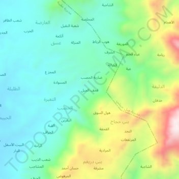 Qahf al Jabal topographic map, elevation, terrain