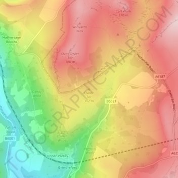 Owler Tor topographic map, elevation, terrain