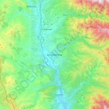 Blagoewgrad topographic map, elevation, terrain