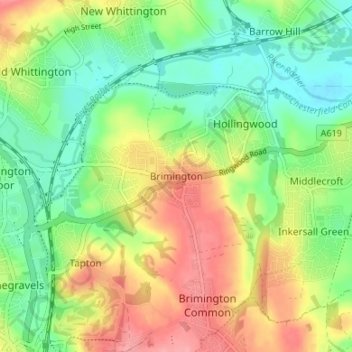 Brimington topographic map, elevation, terrain