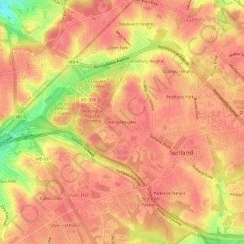 Arnold Heights topographic map, elevation, terrain