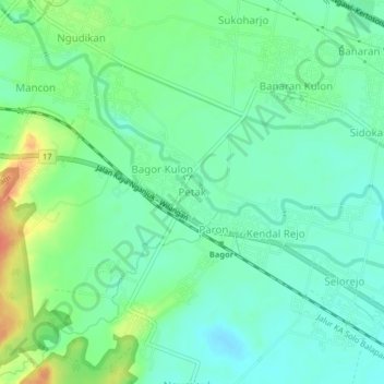 Petak topographic map, elevation, terrain