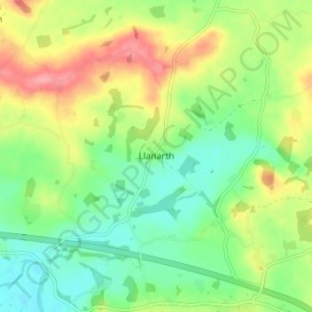 Llanarth topographic map, elevation, terrain