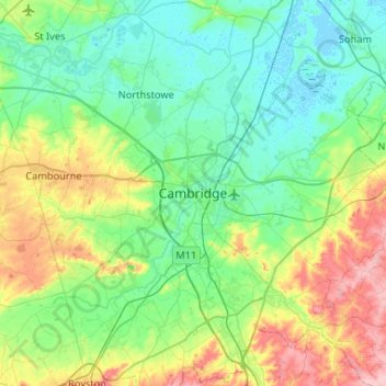 Cambridge topographic map, elevation, terrain