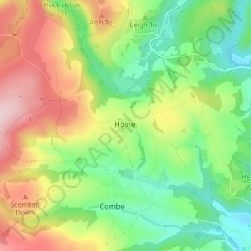 Holne topographic map, elevation, terrain