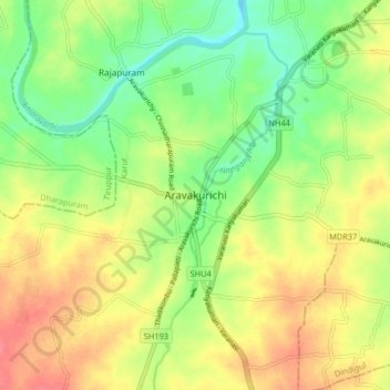 Aravakurichi topographic map, elevation, terrain