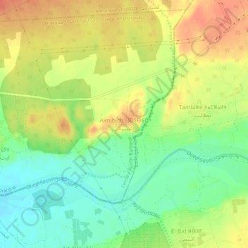 Aknibich topographic map, elevation, terrain