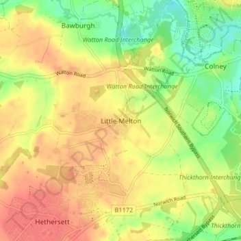 Little Melton topographic map, elevation, terrain