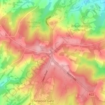 Wych Cross topographic map, elevation, terrain