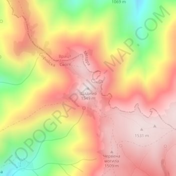 Щадимо topographic map, elevation, terrain