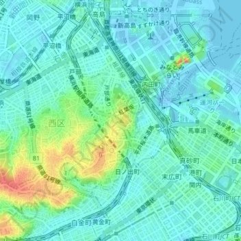 伊勢山（横浜市西区宮崎町） topographic map, elevation, terrain