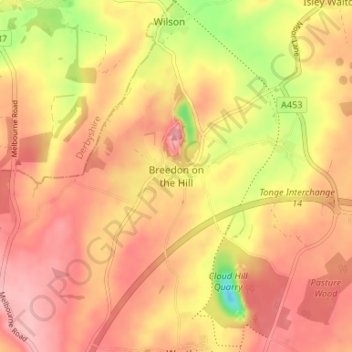 Breedon on the Hill topographic map, elevation, terrain