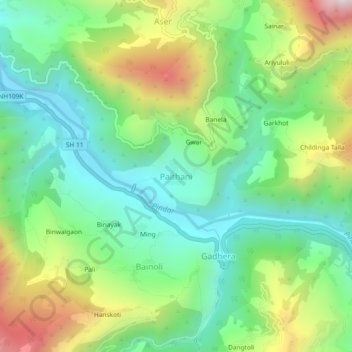 Paithani topographic map, elevation, terrain